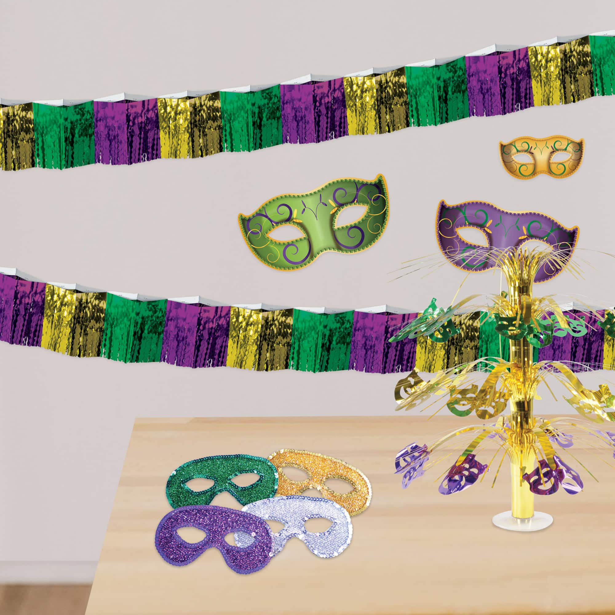 Beistle 12" x 12ft. Mardi Gras 2-Ply Diamond Metallic Fringe Drape